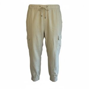 St Johns Bay Cargo Pants NWT Woman XXL Linen Blend Pull Up Cargo Pockets Beige